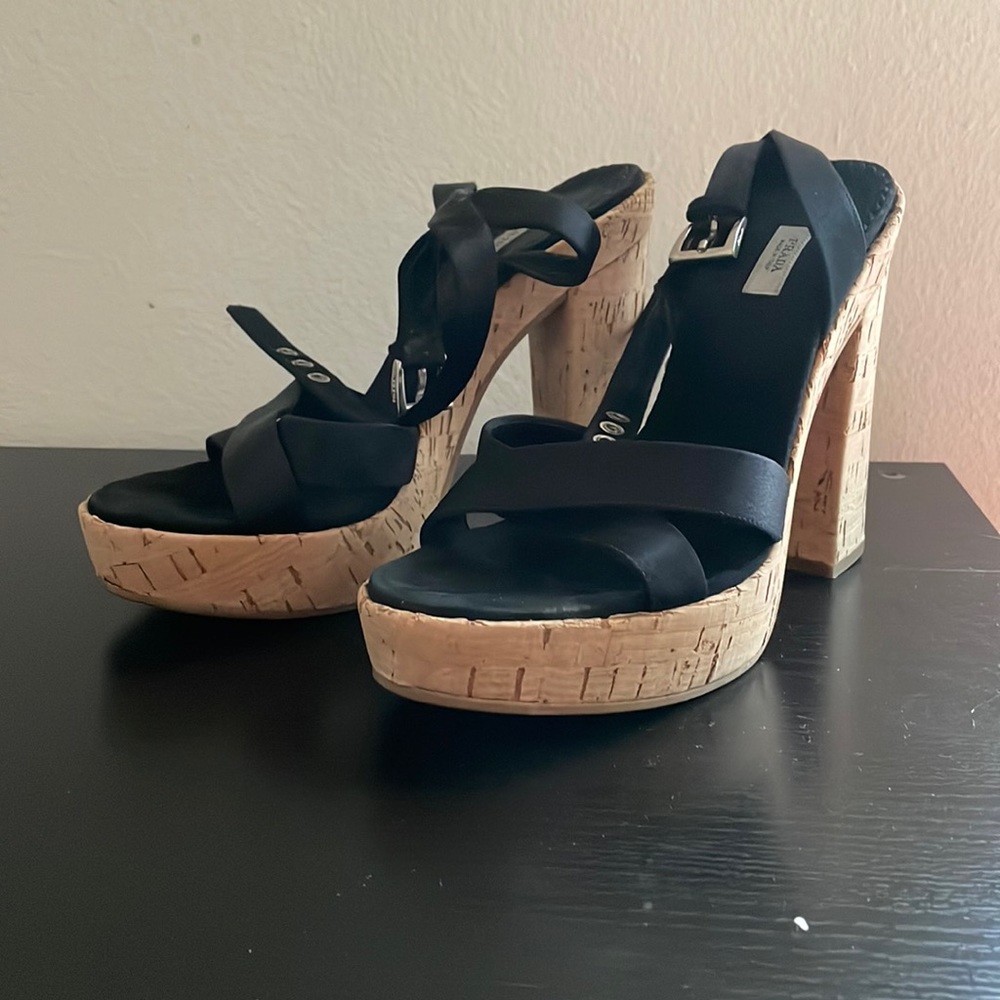 Prada cork platform heels